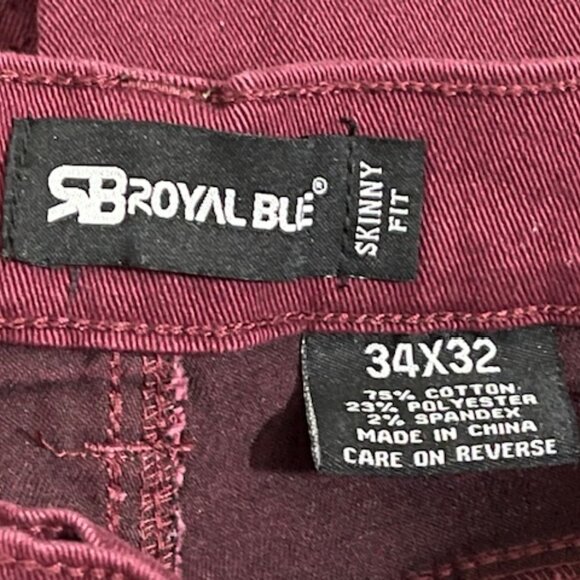 Royal Blue Skinny Fit Size 34x32 Maroon Jeans - Picture 12 of 12